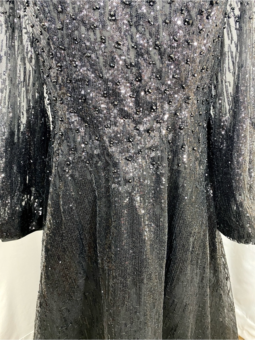 Mac Duggal Black Jewel Encrusted Illusion Long Sleeve A-line Gown Size 14 NWT - Picture 8 of 16